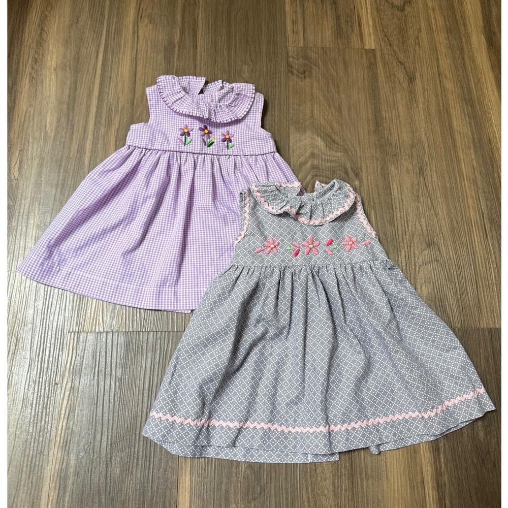 Embroidered Dresses Baby Girl 0-3M Purple Grey Gingham Floral
